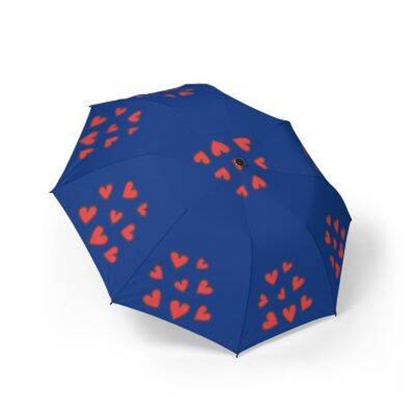 Semi-Automatic Foldable Umbrella, hearts design, blue