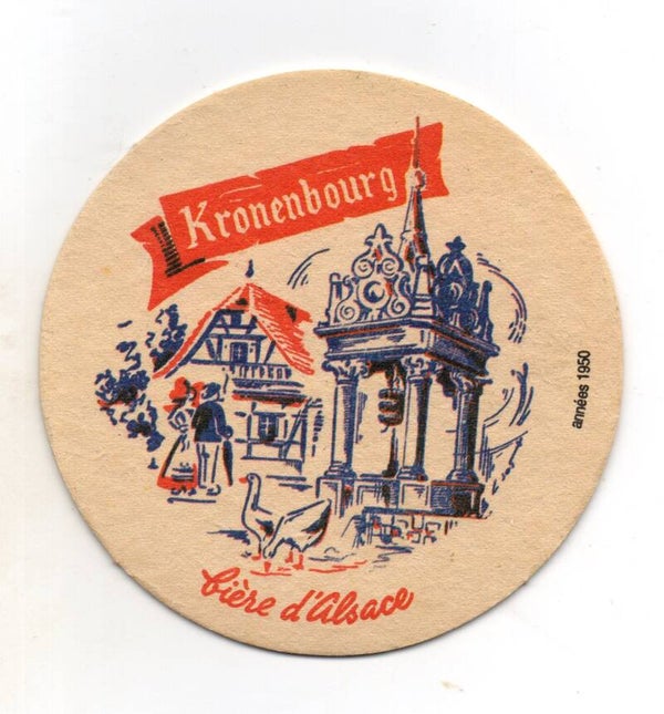Sottobicchiere Kronenbourg biere d'Alsace annees 1950 paese
