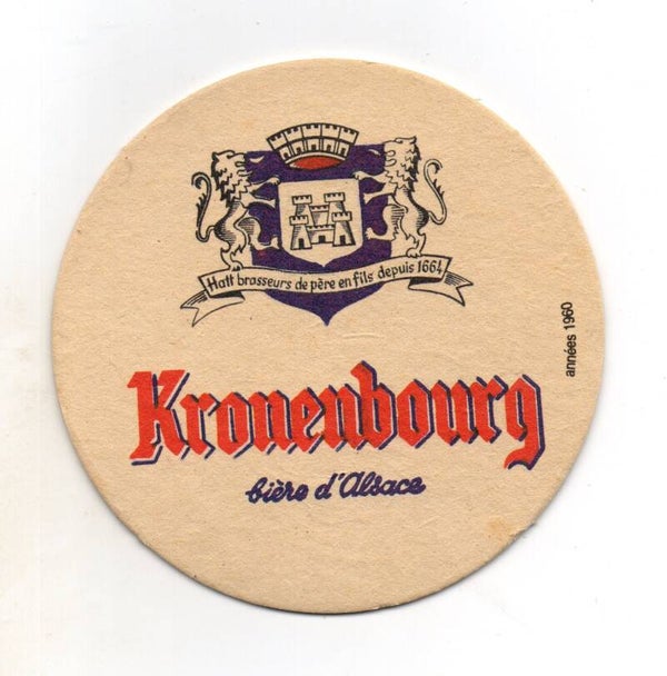 Sottobicchiere Kronenbourg Biere d'Alsace annees 1960 scritta rossa