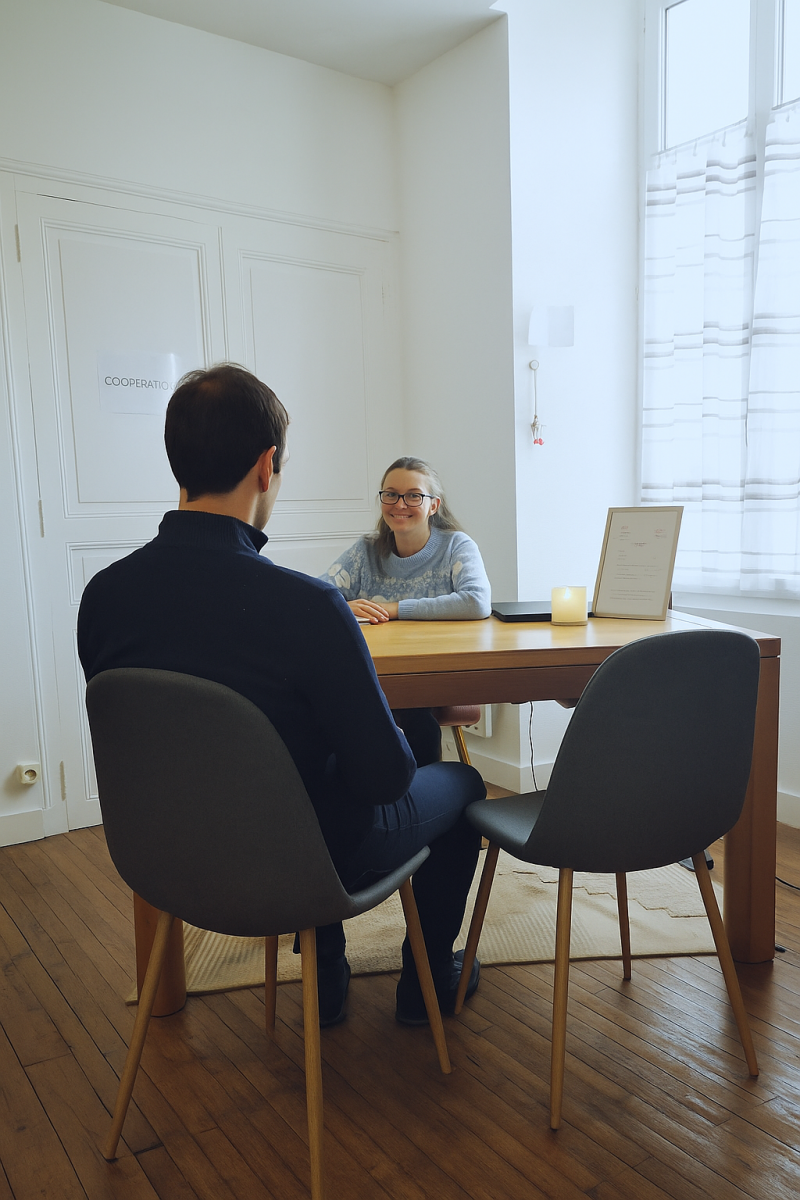 Illustration séance d’hypnose individuelle dans un cabinet calme et bienveillant