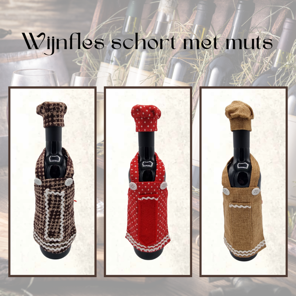 Wijnfles schort met muts
