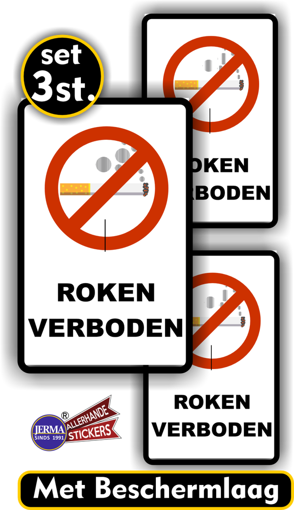 Verboden te Roken - Stickers - 1 van 12.5x20 - 2 van 10x15.5 cm (016A.01)