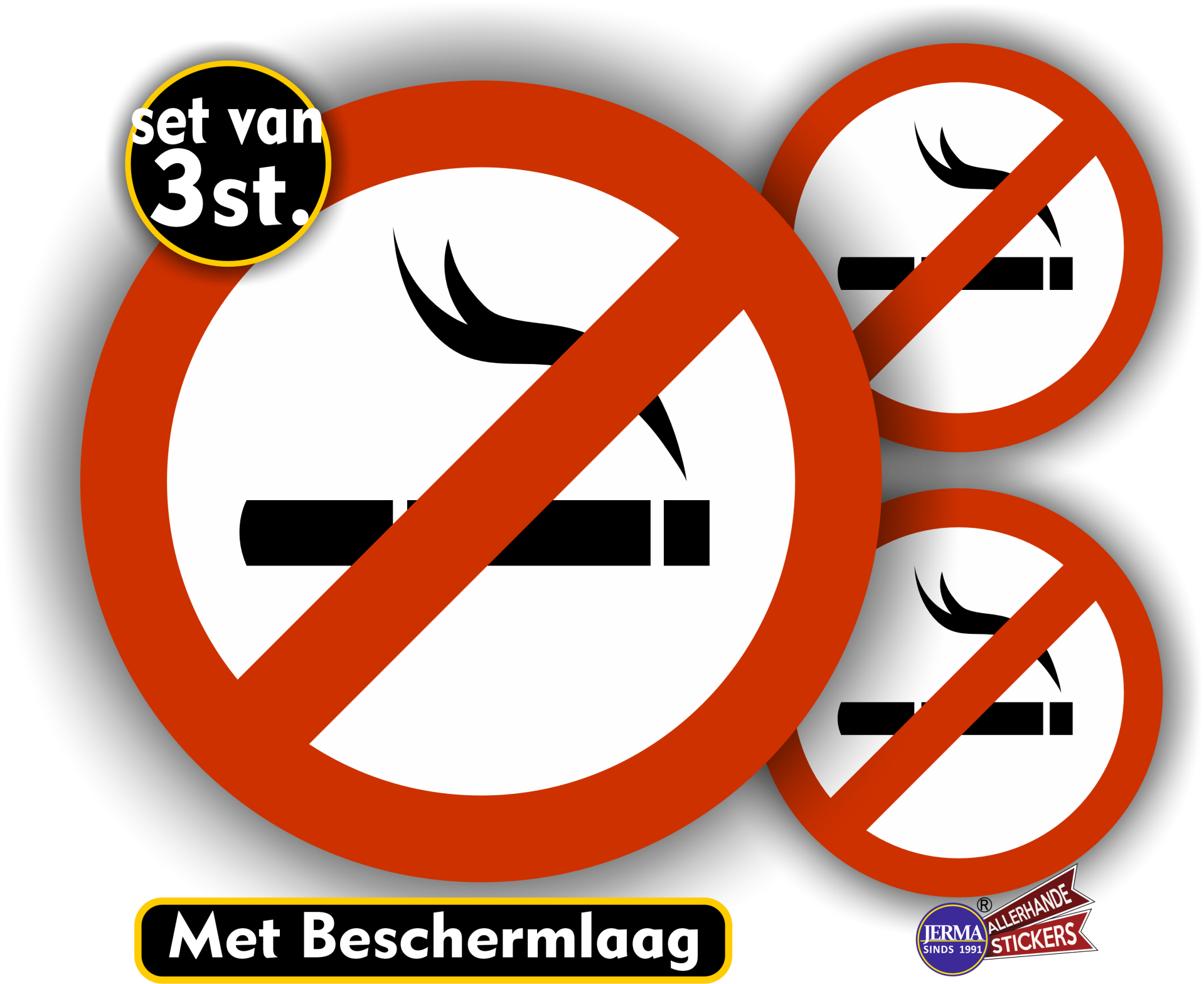 Verboden te roken sticker - Rookverbod sticker - set van 3 stuks  (017B.01)