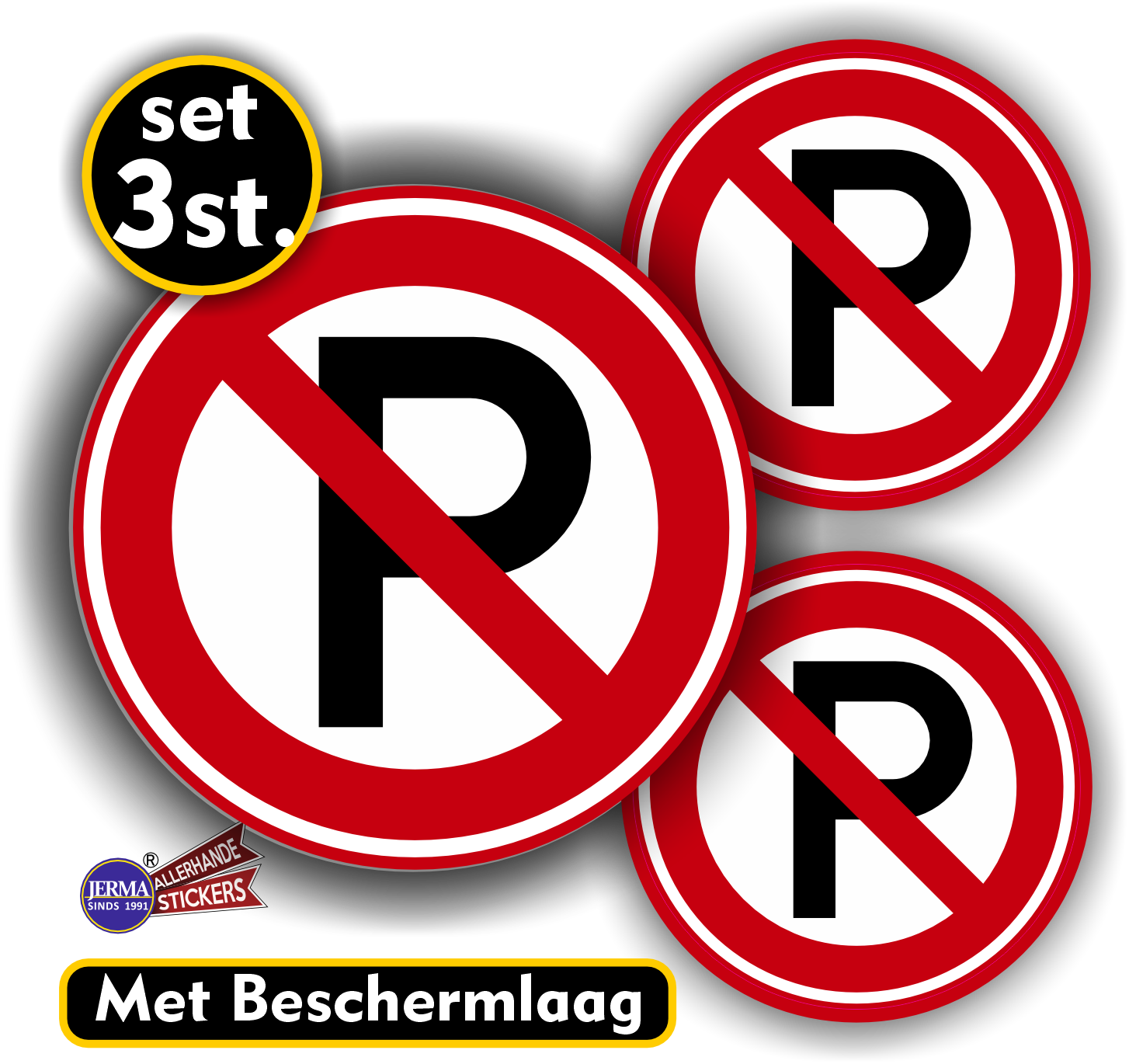 Verboden te parkeren verkeersbord stickers set 3 st. (030.02)