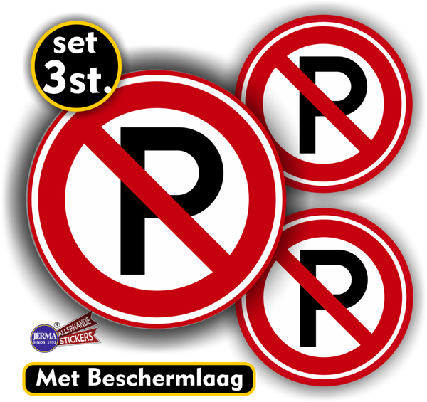 Verboden te parkeren verkeersbord stickers set 3 st. (030.02)