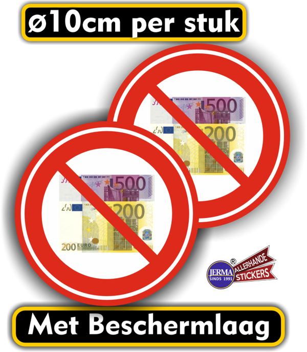 Geen biljetten van €200 en €500  2 stickers (1033.50)