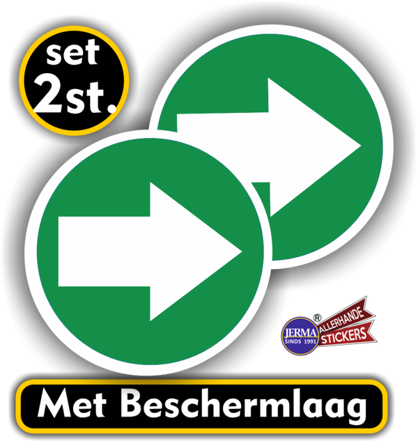 Pijl groen, wit, richtingaanwijzer stickers 2 stuks (1045.51)