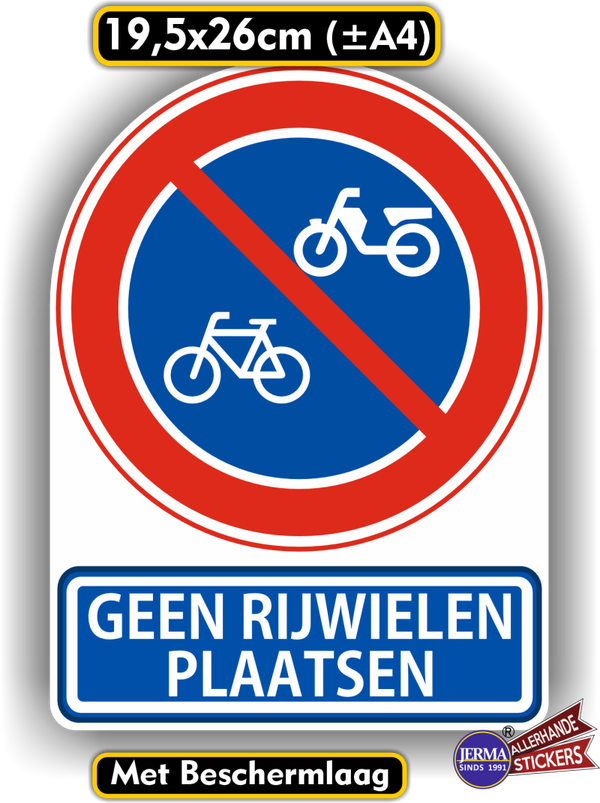 Geen rijwielen plaatsen sticker Maat groot.   (1142.57)