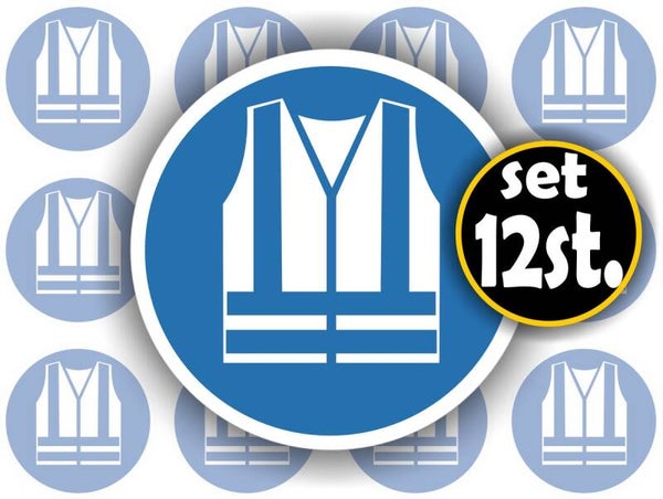 Veiligheids hesjeverplicht  ISO 7010 sticker set 12 stuks (1147.57)
