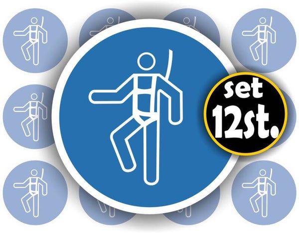 Veiligheids klim harnas verplicht  ISO 7010 sticker set  12 stuks (1148.57)