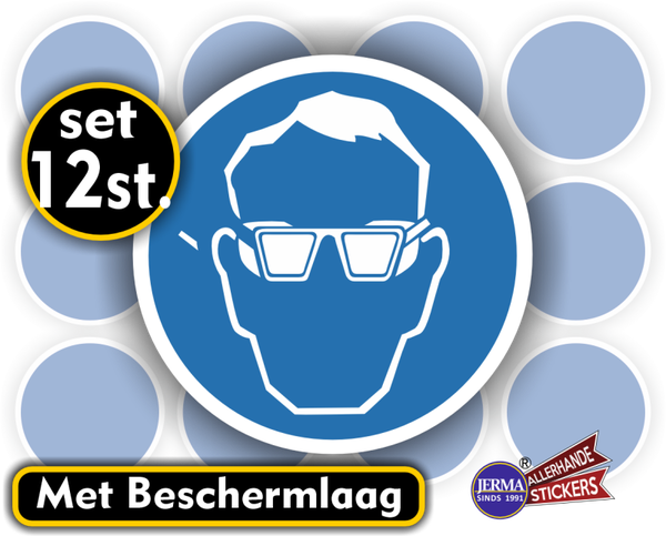 Veiligheidsbril verplicht  ISO 7010 sticker set 12 stuks (1151.58)
