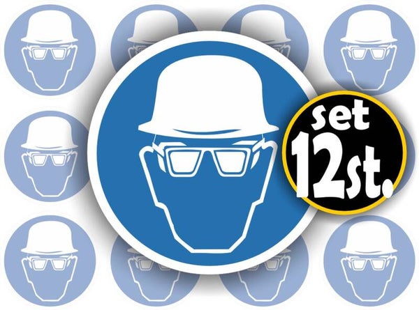 Veiligheidsbril en helm verplicht  ISO 7010 sticker set 12 stuks (1154.58)
