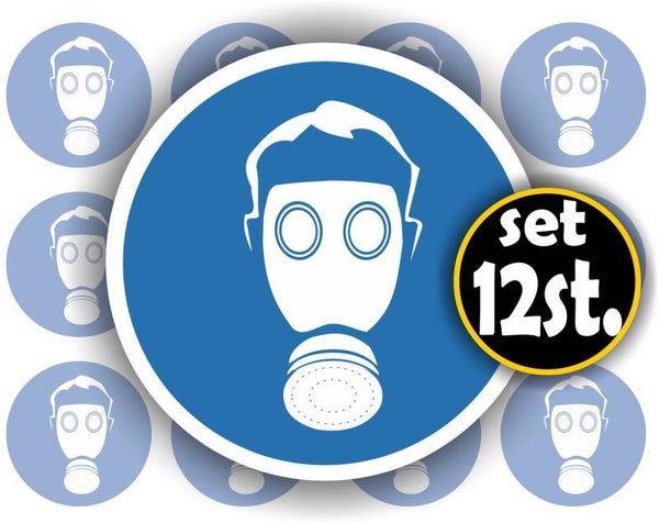 Gasmasker verplicht pictogram sticker set 12 stuks (1158.58)
