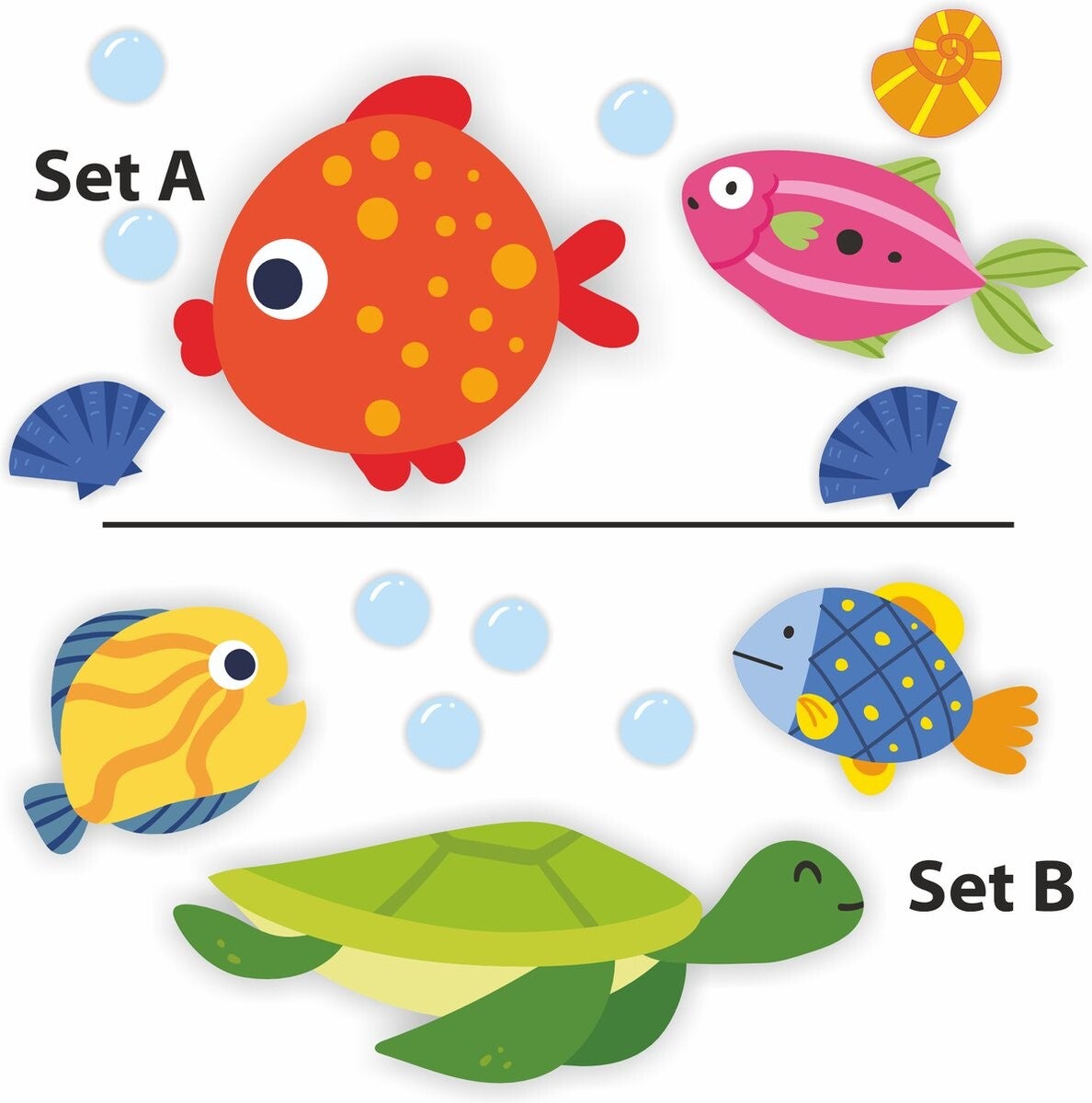 Vissen, schildpad zee leven bakfiets-, decoratie stickers (1171.BF02)