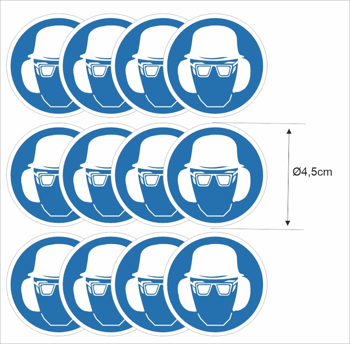 Veiligheidsbril - Gehoor en Helm verplicht  ISO 7010 sticker set 12 stuks (1155.58)
