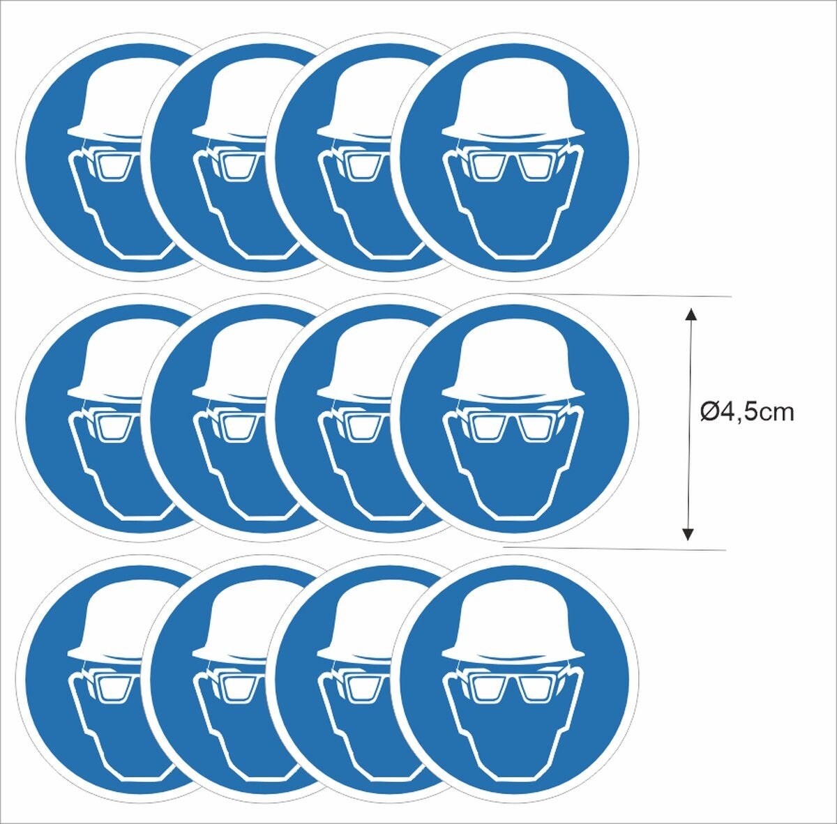 Veiligheidsbril en helm verplicht  ISO 7010 sticker set 12 stuks (1154.58)