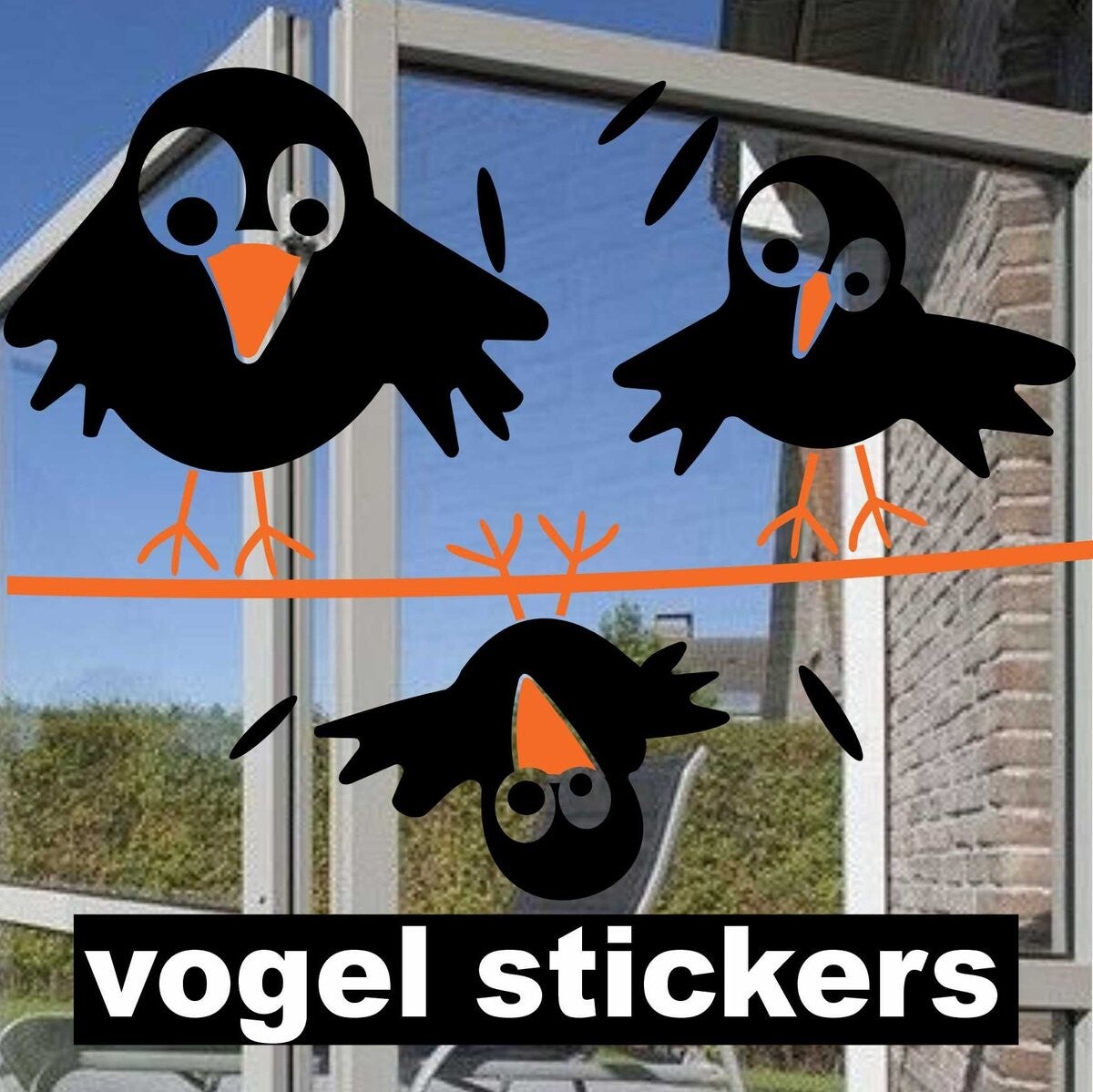 Vogel raamstickers - 6 vogels zittend op draad (855.14)