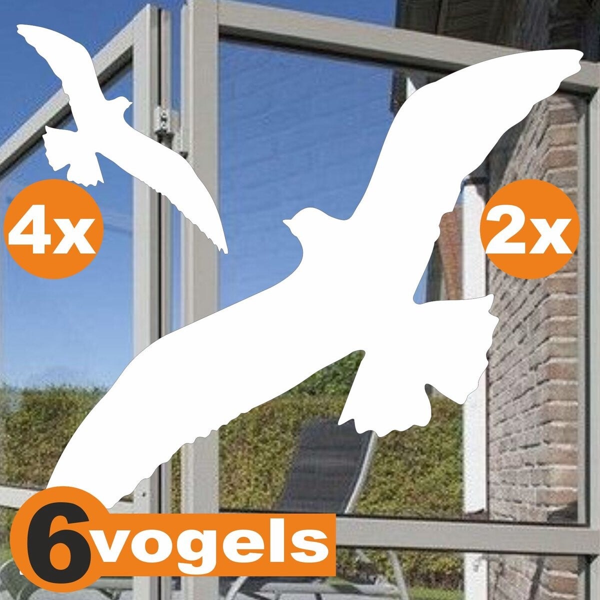 Vogel - Raamsticker - set van 6 - kies je kleur  Wit, Zwart of Grijs (153)