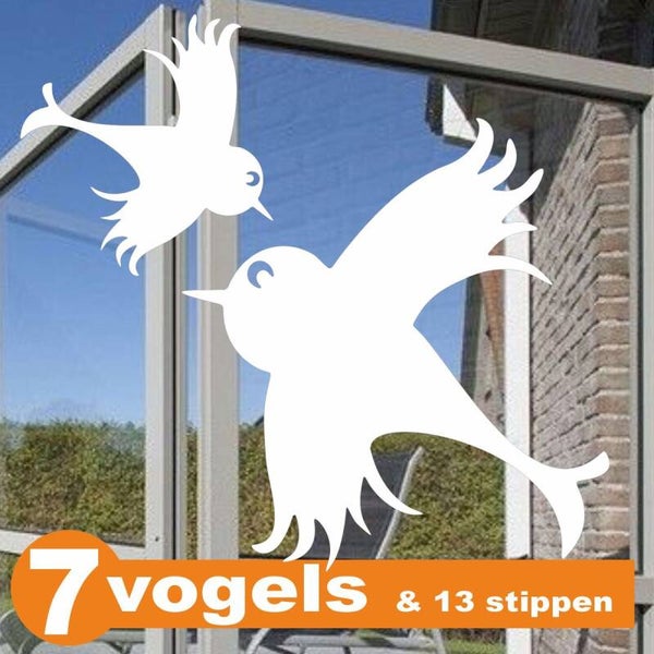 Raamstickers 7 Vogels met stippen in het Zwart, wit of Grijs (156)