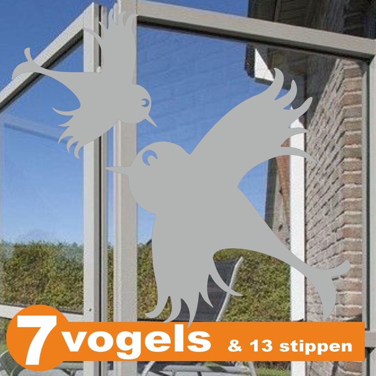 Raamstickers 7 Vogels met stippen in het Donker Grijs (156.16b)