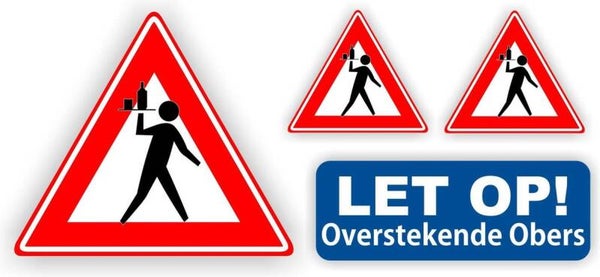 Overstekende obers verkeersbord stickerset. (975.37)
