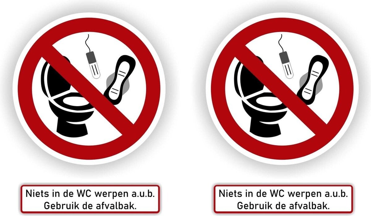 Niets in de wc werpen - Stickers - 2x Ø 12.5 - 2x 12.5x2.5 cm (877.14)