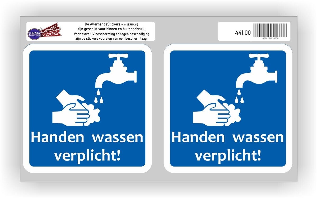 Handen wassen verplicht - Stickers - 2 st. - 14x14 cm (441.22)