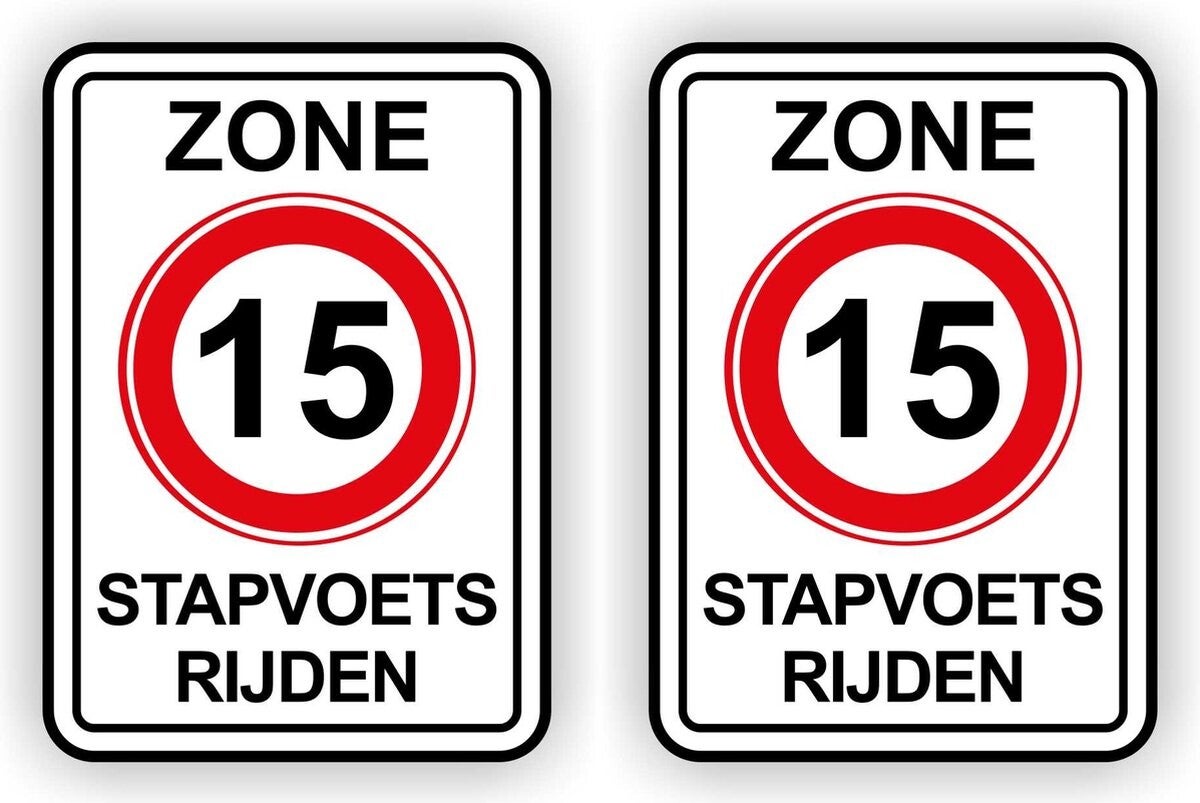 Stapvoets rijden verkeersbord stickers 15 km zone 2 st. (947.35)