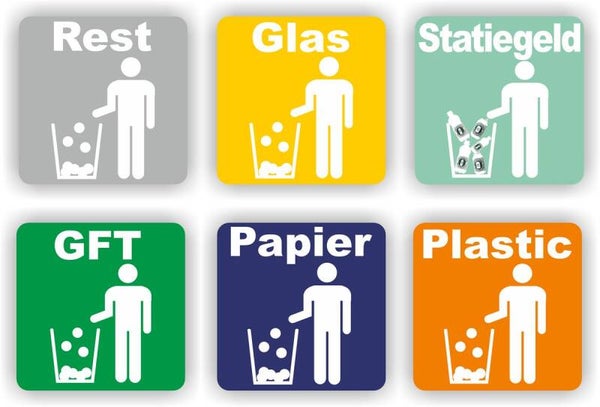 Afval recycling begint hier set 6 stickers  (183.11)