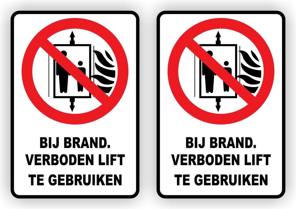 Bij brand verboden de lift te gebruiken sticker set. (767.30)