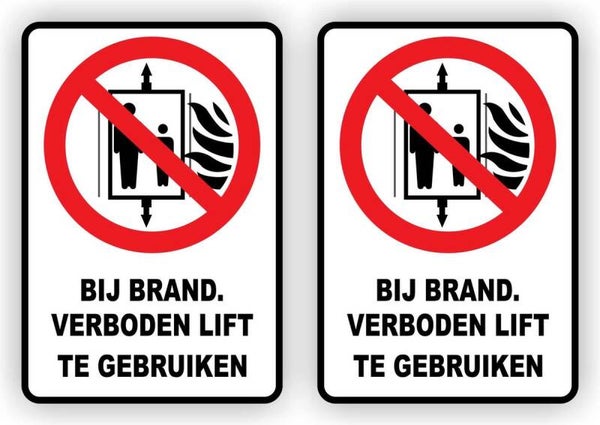 Bij brand verboden de lift te gebruiken sticker set. (767.30)