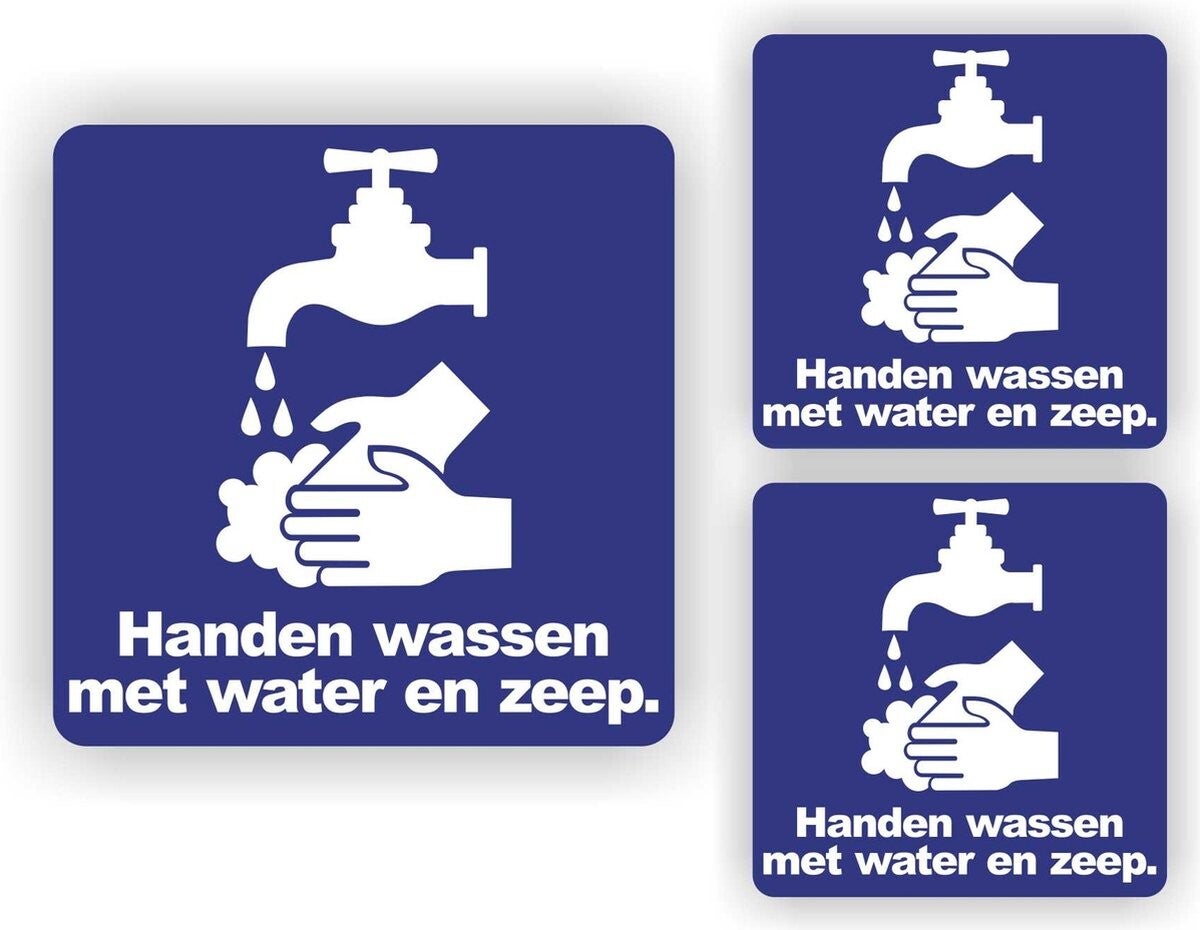 Handen wassen stickers - 3 vinyl stickers - toilet en openbare ruimtes (245.13)