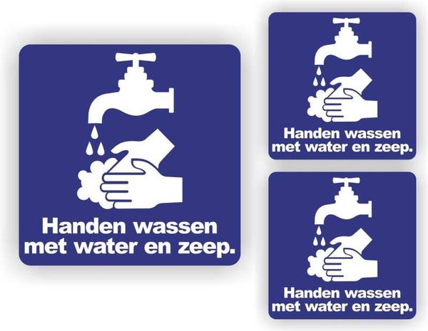 Handen wassen stickers - 3 vinyl stickers - toilet en openbare ruimtes (245.13)