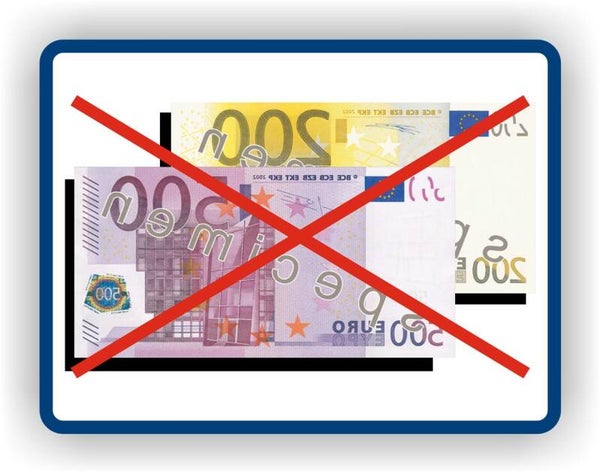 Raamsticker -  geen euro biljetten van € 200 en € 500 (sp.105.75)