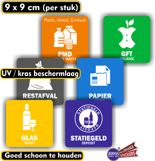 Recycling Stickers - Afvalbakken - Set 6 st -(1206.63)