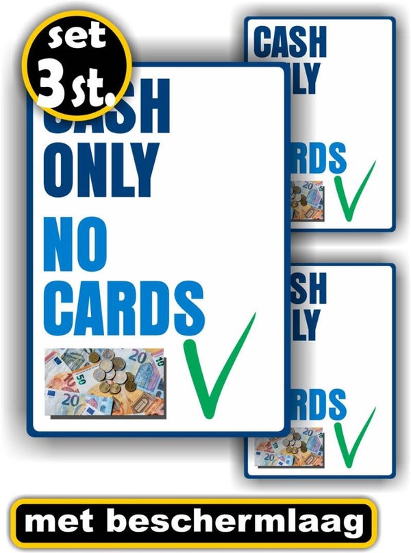 Cach only No cards kassasticker set 3 stuks  (1207.63)