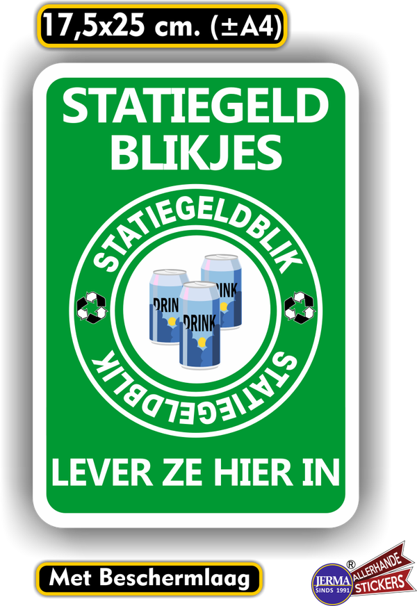 Statiegeld blikjes inleveren sticker groot. (1208.63)