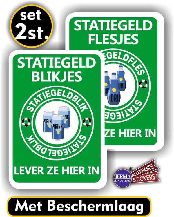 Statiegeld fles en blik inleveren set van 2 stickers (1214.63)