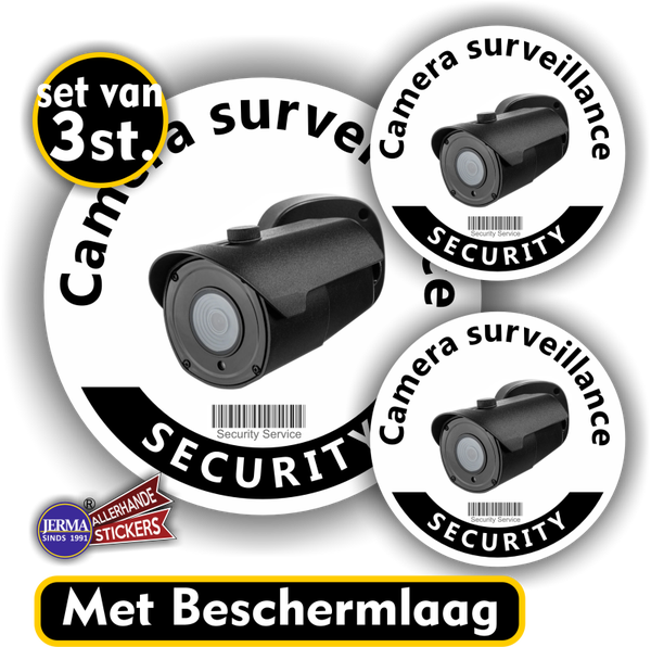 Camera toezicht stickers set van 3 met Engelse tekst (1240.66)