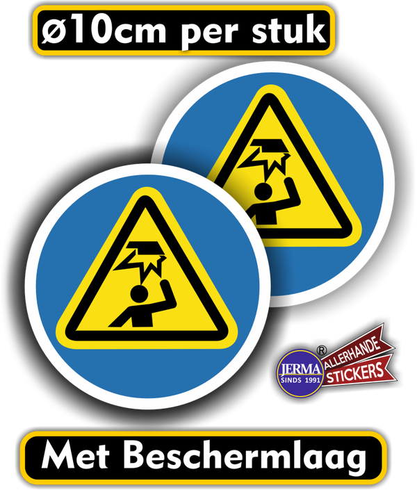 Pas op stoot gevaar stickers 2 st. Ø10 cm (1327.68)