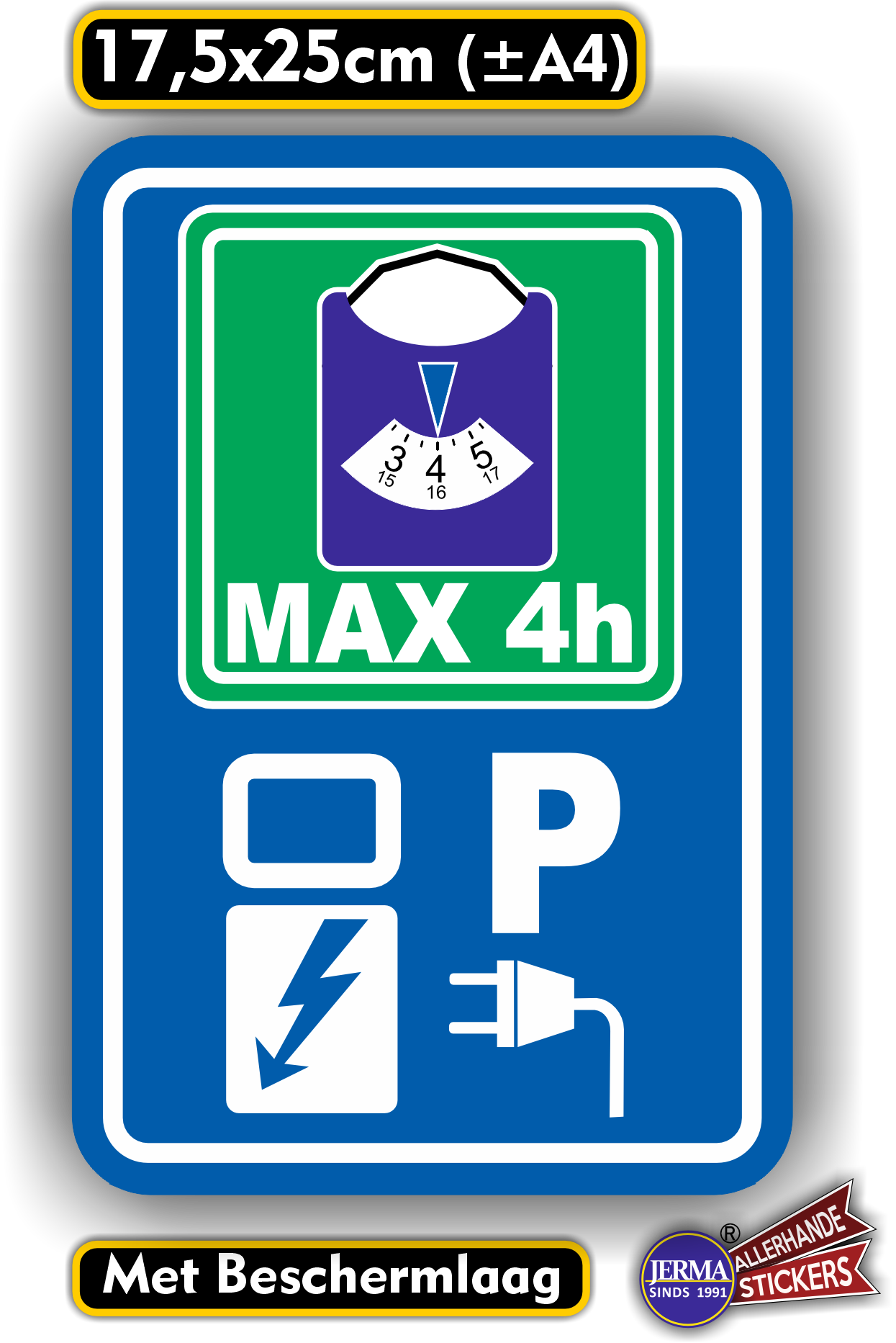 Laadpaal max. 4 uur parkeren Verkeersbord sticker. (1330.68)