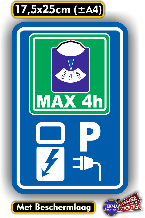 Laadpaal max. 4 uur parkeren Verkeersbord sticker. (1330.68)