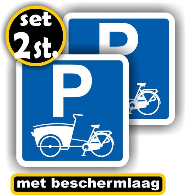 Bakfiets hier plaatsen verkeersbord sticker set (1335.68)