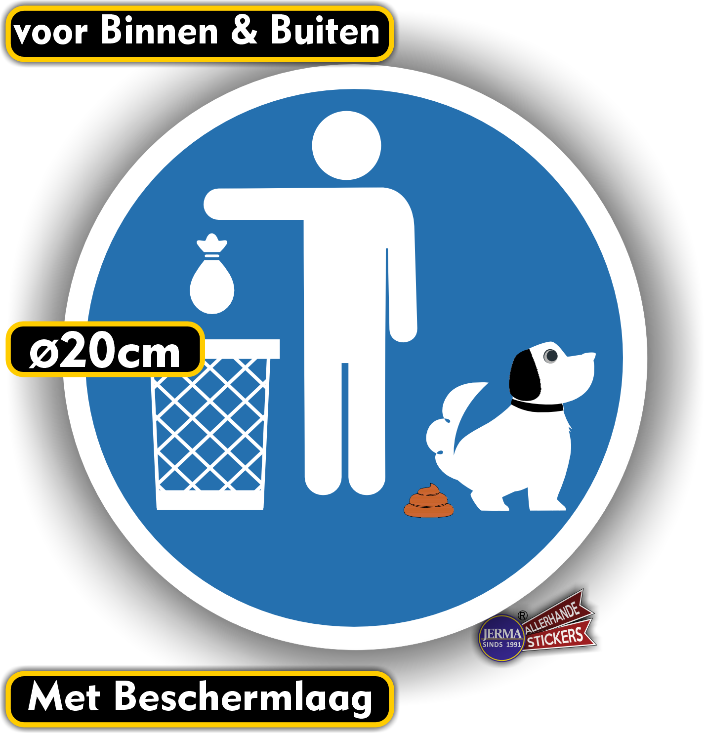 Hondenpoep opruimen pictogram, sticker ⊘20 cm. (1379.71)