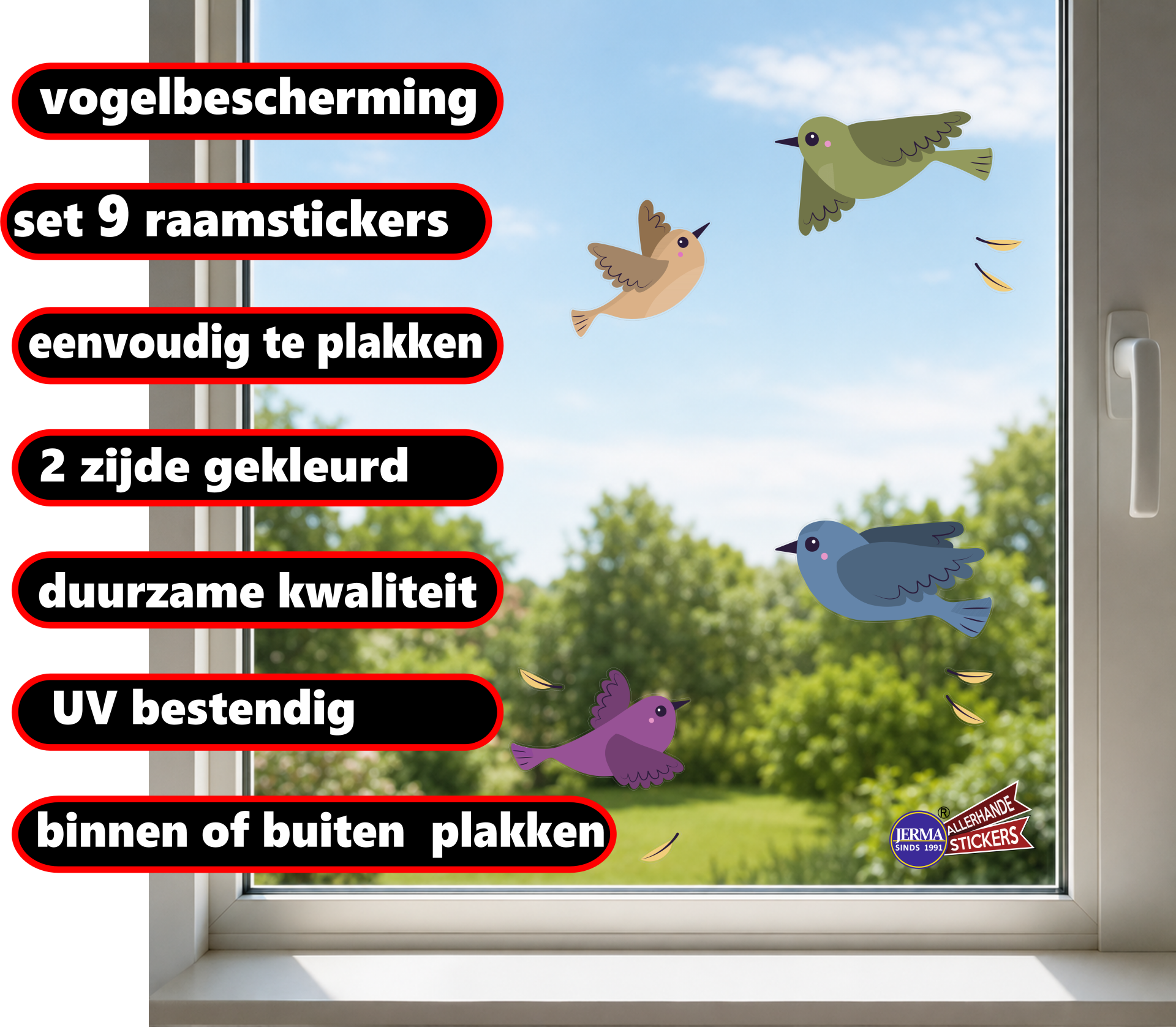 Vogel raamsticker set van 9 vogelstickers (142.02)