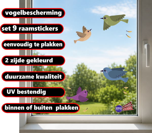 Vogel raamsticker set van 9 vogelstickers (142.02)