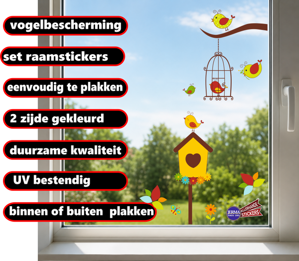 Vogels met vogelhuisje raamstickers (146.02)
