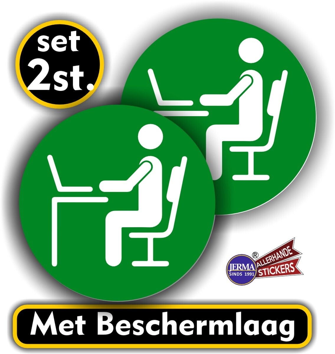 Kantoor werkplek pictogram sticker set zwart/wit. (1466.55)