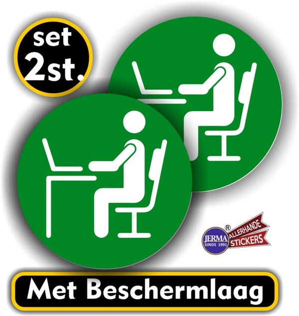 Kantoor werkplek pictogram sticker set zwart/wit. (1466.55)