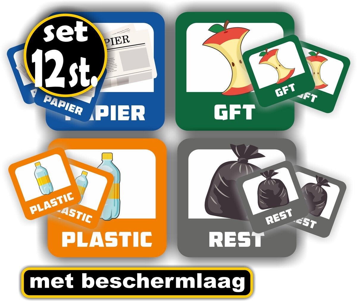 Recyclingstickers Set (12 stuks) – Voor Kliko & Prullenbak (1470.52)